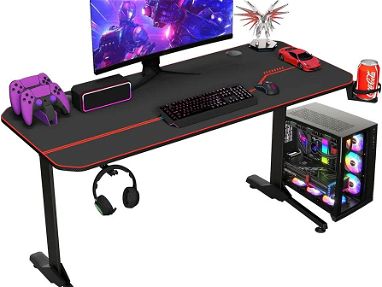 Mesa de PC  Gamer De 55 Pulgdas escritorio Mejorado de fibra de carbono con gancho para auriculares Y Soporte Para Tazas - Img 67492147