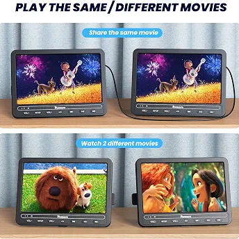 🚗📀 ¡Entretenimiento para todo el viaje! 🎬  Reproductor  Portátil Dual de 10.5" ✅ Dos pantallas de 10 - 3/6