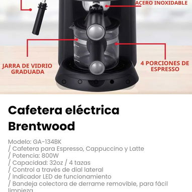 Cafetera eléctrica Brentwood. Cafetera para Espresso, Cappuccino y Latte - 4/5