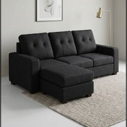 Sofa negro de sala importado - Img 55979329