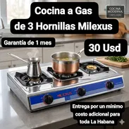 Cocina a Gas de 3 Hornillas Milexus, Garantía de 1 mes, Entrega por un mínimo costo adicional para toda La Habana - Img 55599751