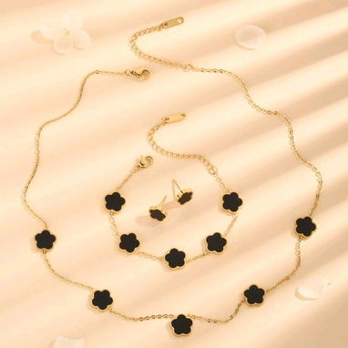 Juegos de collar aretes y pulso de flores trébol imitación van cleef de acero inoxidable - 3/7