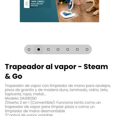 Trapeador al vapor - Steam & Go. Modelo: SAG806D - 2/7