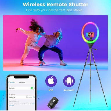 Aro de Luz LED RGB con mando. Sensyne Anillo de luz de 10" pulgadas con trípode extensible de 50" pulgadas 🌐 - Img 125925988