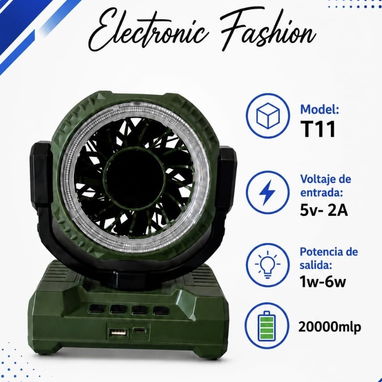 🌬️ Ventilador Recargable Camping Fan T11 | 20,000 mAh | Luz LED | Bocina Bluetooth - Img 126750975
