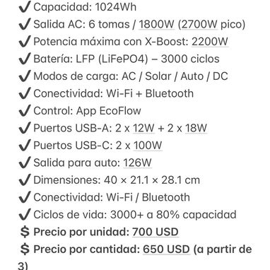 Oferta de Estación de energía EcoFlow delta 2 por unidad y cantidad ( a partir de 3) - Img 122484468