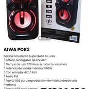 !!!AIWA POK3 de 1000W Sistema de audio bluetooth con efecto Super BASS / 2 altavoces de 6.5" + 2 tweeters de 2"...!!! - Img 45513071
