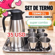 Set de termo(2L) de acero inoxidable con 6 vasos - Img 58086453