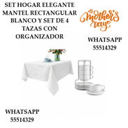 COMBO ESPECIAL POR EL DÍA DE LAS MADRES, MANTEL RECTANGULAR BLANCO + SET DE 4 TAZAS CON ORGANIZADORES ENTREGA DE FACTURA - Img 55177295