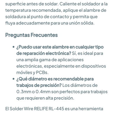 Estaño RELIFE RL-445 Alta Pureza 0.3mm 🌐 - Img 127639450