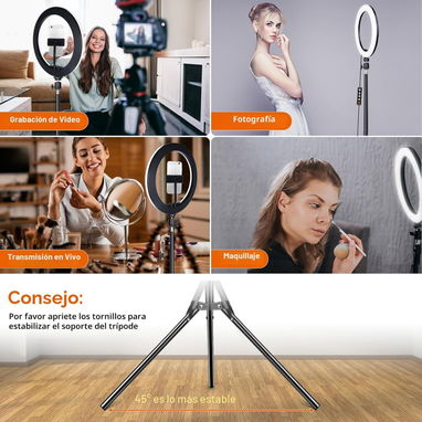* Anillo de luz para selfie de 10" con trípode de 73" y 1 soporte para teléfono. - Img 121528411