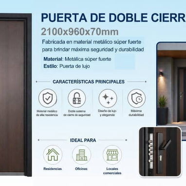 🚧 Puerta de Doble Cierre  📐 Medidas: 2100 x 960 x 70 mm 🏗️ Material: Metálica súper fuerte Estilo: Puerta de lujo 🚧 - 2/7