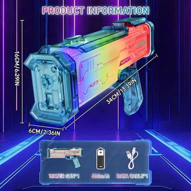 Pistola de Agua Eléctrica de Alta Presión con Luces LED colores azul y Rosa - 2/4