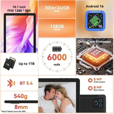 Tablet Android URAO X109 de 10.1 pulgadas, 30 GB RAM y Wi‑Fi 6 - 2/3