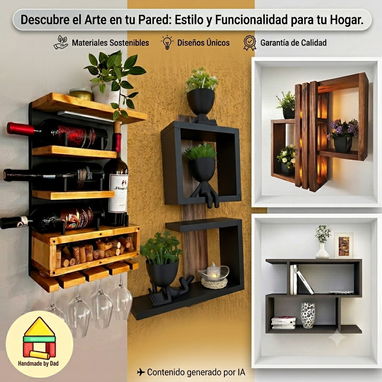 Lamparas y Estantes de Madera Artesanales - Img 124467174