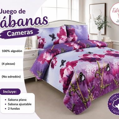 Sábanas cameras 10USD   100% algodón  (4 piezas) (No edredón)  Sabana plana Sabana - 4/10