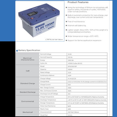 Anern Upgrad High Quality 1280WH 12.8V 100AH LiFePO4 Lithium Battery - 2/7