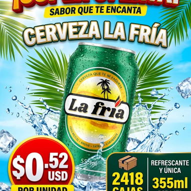 🍺 CERVEZA LA FRÍA | VENTA COMPLETA ​💵 0.52 USD/unidad 📦 Disponibilidad: 2,418 cajas 🌴 Refrescante - 2/3