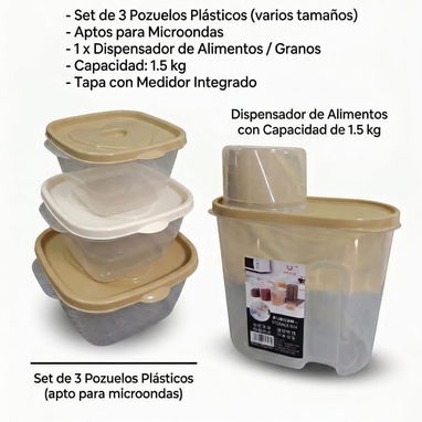 ✨ Set de 3 pozuelos plásticos para micro + dispensador de alimentos - Img 124198957