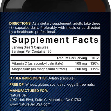 Citrato de Magnesio 500mg + Vitamina C (Naturebell · 240 cápsulas) - 4/4