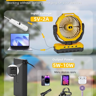 Ventilador recargable portátil KORBOT 36000mAh (+ 120Hrs uso continuo) Luz LED y mando a distancia, POWER BANK, Nuevo - 6/10