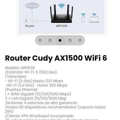 Router Cudy AX1500 WiFi 6. Incluye: Alimentador, cable Ethernet - 3/5