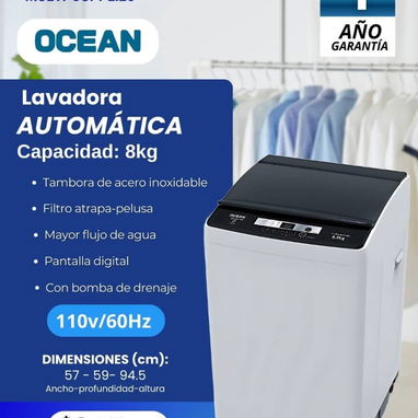 Lavadora Automática y Semiautomática marca OCEAN de 6, 7 y 8kg - Img 118288948