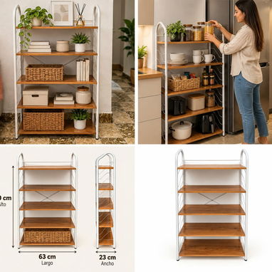 Estante - Zapatera - Organizador de metal y madera - 5 niveles (c) - 3/3