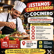 Buscamos Cocinero con experiencia en cocina criolla e internacional - Img 58087162