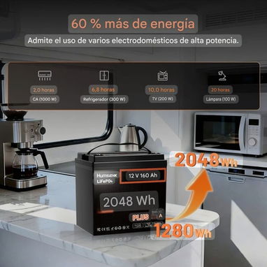 Batería LiFePO4 12V 160Ah Group 24 2048Wh Bluetooth Para Respaldo En Casa - 3/9