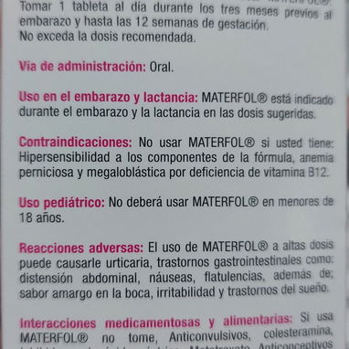 Acido folico frasco 90 cápsulas, Materfol vence octubre - Img 78670148
