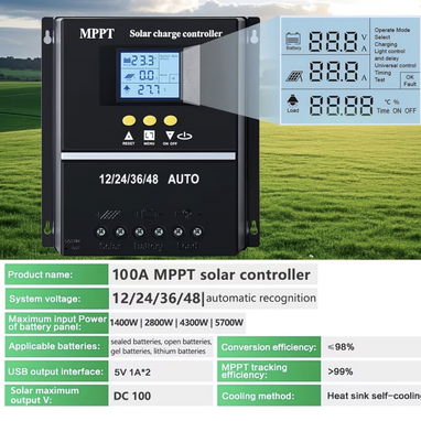Controladores de carga solar MPPT de 100A con pantalla LCD, utilizado para baterías de 12V/ 24/36/48 - Img 121616246