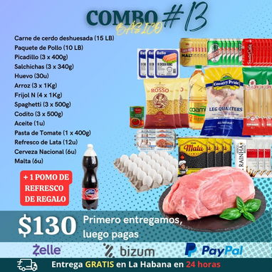Combos de alimet Habana domicilio msj incluida puede pagar en MN USD Zelle bizun pay pal EUR llamar o WhatsApp 52396332 - 4/8