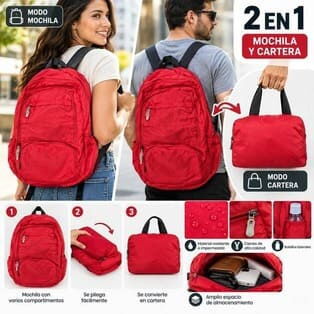 Mochila plegable – 13 USD  Mochila ligera y práctica para el uso diario, viajes o llevar compras y artículos personales. - 3/3