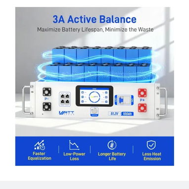 🔋 BATERÍA LITHIUM LiFePO₄ 48V 100Ah – WATTCYCLE ⚡ Servidor/Rack • Bluetooth • Active Balancing - 3/4