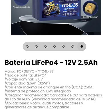 Batería LiFePo4 - 12V 2.5Ah. Aplicaciones: Motos,  cuatrimotos, tractores y generadores de arranque compatible - 7/7