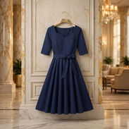 Vestido Midi Azul Marino de Estilo Vintage - Img 57899539