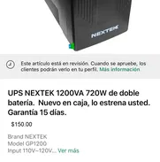 ✅UPS NEXTEK 1200VA 720W de doble batería.  Nuevo en caja, lo estrena usted. Garantía 15 días. - Img 49853313