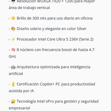 Laptop Dell Pro 14 Plus Copilot+ 14" WUXGA Core Ultra 5 236V 16GB 512GB SSD (PB14250 / 2YM1D) Plata 🔶 $920 - 5/6