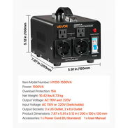 transformador Convertidor de Voltaje VEVOR 1500VA 110V-220V Step Up Down Compacto Negro - Img 57530827