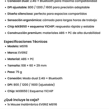 Mouse Inalámbrico Bluetooth + 2.4G – Modo Dual – MS116 – EVERIZ 🌐 Color: Black Metal Gray (Gris Oscuro) $9.99 - 9/9