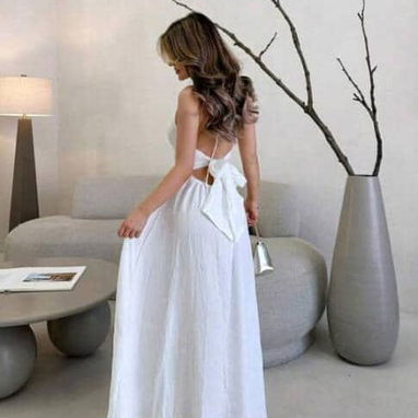 Vestido blanco largo con bordado talla M - 3/3