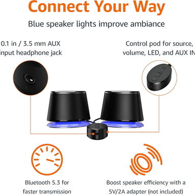 🔊 Bocinas Amazon Basics Bluetooth y USB con Luz Azul Para PC o Laptop Envío Disponible* + Garantía** - Img 105576443