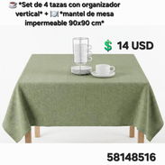 SET DE 4 TAZAS CON ORGANIZADOR VERTICAL+MANTEL DE MESA IMAPERMIABLE 90 X 90 CM - Img 56012602