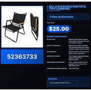 SILLA PLEGABLE PORTÁTIL TIPO CAMPING . - Img 57513984