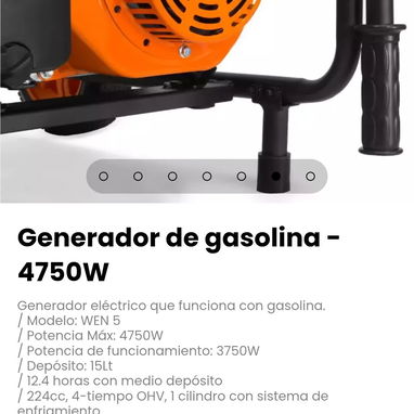 Generador de gasolina - 4750W. Depósito: 15Lt - 6/7