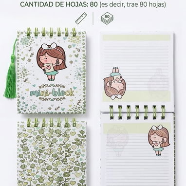 Mini-block de cartera anillado carátula dura y con acabado brilloso 80 páginas   Medida 14x12 cm aproximadamente en 3usd - 3/4
