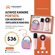 Altavoz Karaoke Portátil con Micrófono y Ventilador de Mano Rosa en La Habana - Img 55408003