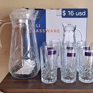 JUEGO DE JARRA CON 6 VASOS, DE CRISTAL - Img 55306584