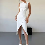 Asym Spring - Elegante vestido blanco sin mangas con cuello asimétrico - Img 52832005